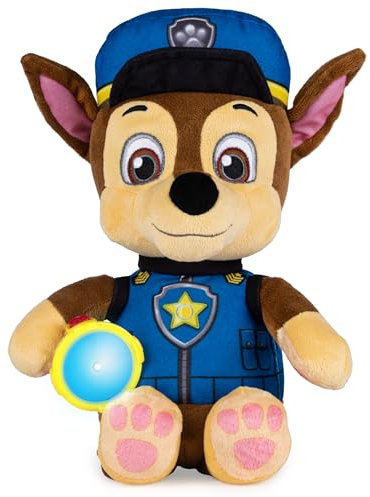 Paw Patrol, Snuggle Up Chase Plush with Torch and Sounds, for Kids Aged 3 Years and Over, Grey