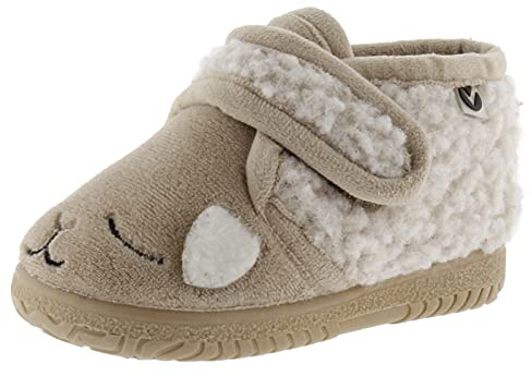 victoria Pantoffeln Unisex Ojalá Fell Tierchen & Klettverschluss & Passende Sohle 105119 für Kinder BEIGE 21
