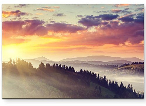 Paul Sinus Art Leinwandbilder | Bilder Leinwand 120x80cm wunderschöner Sonnenuntergang in den Bergen