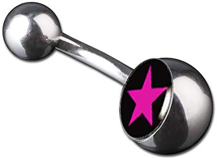 viva-adorno 1 Stück Bauchnabel Piercing Banane 316L Chirurgenstahl 20 Verschiedene Motive Z380, S4 Stern pink