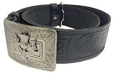 Herren Kilt-Gürtel aus Leder, schottisches Design mit Schnalle Gr. L, Schwarz