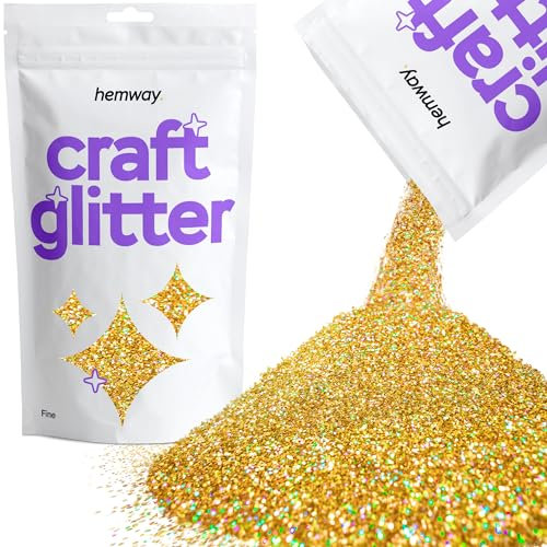 Hemway Craft Glitter - Gold Holographic | Fine Metallic Sequin Flakes for Resin & Epoxy Crafts | Supplies for Tumblers, Cards, Jewellery, Candle, Hair, Face, Body & Nail Art | 100 g