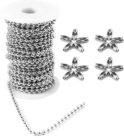 Tiparts 9,1 m Edelstahl-Kugelketten Halskette mit 20 Verbindungsverschlüssen, 4 mm Silberperlenketten-Sets (Kettenbreite 4 mm + 20 Stück Verbinder)