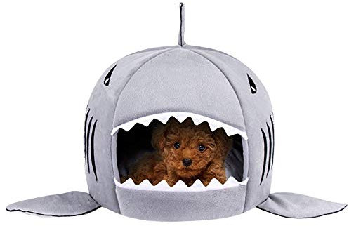 Indoor Pet House Bed for Small Dog and Cat Portable Foldable Shark 2 in 1 Nest Sofa Warm Plush Dog Puppy Cat Igloo Bed Warmer Cozy Bed Hut Washing Pet Sleeping Room Bed with Detachable Cushion