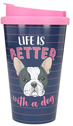 Depesche 2180.032 To-Go Becher aus Kunststoff mit Spruch, 350 ml, wiederverwendbar, Life is Better with a Dog