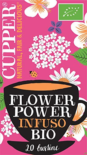 CUPPER Flower Power Infuso Biologico con Fiori di Sambuco, Camomilla e Ibisco, Tisana con Ingredienti Naturali, Gusto Avvolgente, Filtri 100% Biodegradabili, Confezione da 20 Bustine