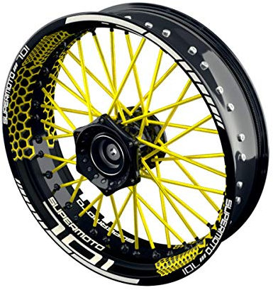 OneWheel Felgenaufkleber Motorrad passend für Supermoto Husqvarna 701 Design 3 | 17 Zoll | Vorder- und Hinterrad inkl. Farbiger Spokes (gelb)