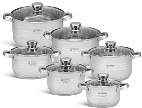 EDENBERG Topfset 12-teiliges Induktions Töpfe Set, Edelstahl Kochtöpfe Set mit Deckel, für Gas, Elektro, Halogen, Keramik und Induktionsherde