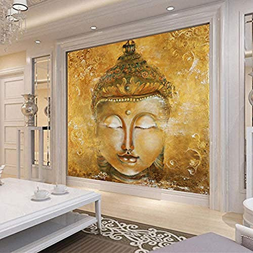 Vintage Golden Buddha Kopf Kreativserie Hd Kunstdruck Wandmalerei Poster Bild Große Seide Wandbild für Wohnzimmer S wandpapier fototapete 3d effekt tapete tapeten Wohnzimmer Schlafzimmer-150cm×105cm