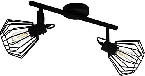 EGLO Deckenlampe Tabillano, 2 flammige Deckenleuchte Vintage, Industrial, Deckenstrahler aus Stahl, Wohnzimmerlampe in Schwarz, Küchenlampe, Spots mit E27 Fassung