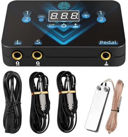 ATOMUS Tattoo Netzteil-Kit Digitales Zubehör für Liner und Shader Doppelfunktionales Netzteil für Tätowiermaschinen mit Kabel 2-teiliges Clip-Kabel-Fußpedal