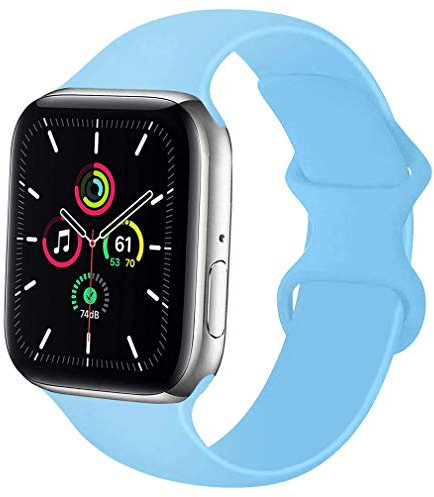 Lerxiuer Watch Strap 38mm 42mm 40mm 44mm 41mm 45mm Soft Silicone Band Replacement Wrist Strap Compatible with Apple Watch Series 7 6 SE Series 5 4 3 2,Light Blue 42/44/45mm-M/L