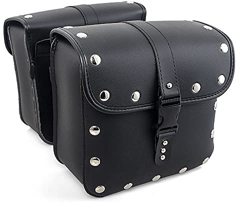 APEBAZY Motorrad Satteltaschen Universal Satteltasche PU Leder Seitliche Werkzeugtaschen Große Kapazität PU-Leder Außentasche für Sportster Softail Dyna ADV Nieten