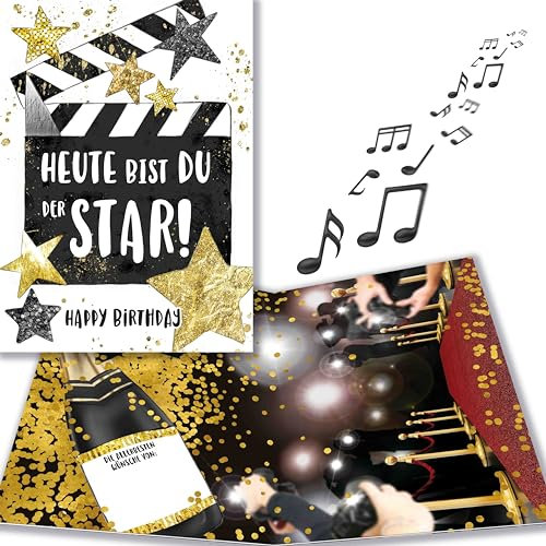 bentino MUSIK Geburtstagskarte Star mit LICHTEFFEKT, lustige Glückwunschkarte zum Geburtstag für alle Mädels und Damen mit Hang zum großen Auftritt