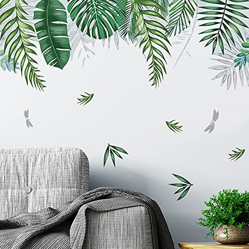 JOENCOST Tropical Palm Tree Leaves Wall Stickers, Green Leaf Plants Wall Decal, Peel and Stick Nature Jungle Wall Decor for Living Room, Bedroom, Door Decoration
