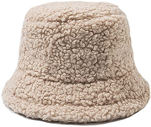 DURINM Appa Hat Damen Fischerhut Winter Appa Bucket Hat Outdoor Wintermütze Lämmer Freizeithut Fluffy Eimer Hut Kunstpelz Flauschige Fischerhüte Faltbar Verdickt Warm Mütze (Beige)