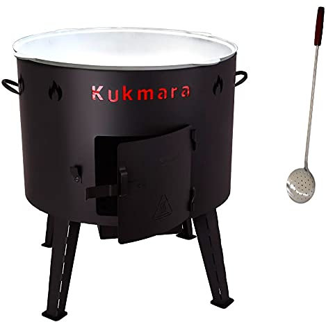 Kukmara Set Utschak, 53 cm + 22 Liter Kasan Kazan aus Alu-Guss Feldküche Gulasch-Kessel Feuer-Ofen Outdoor
