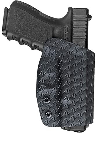 OWB Carbon Fiber Kydex Pistolenholster Für Glock 19 19x 23 25 32 45 / Glock 17 22 31 / Glock 26 27 33 30s (Gen 3 4 5) Pistol, Glock 19 Holster, Bund außen tragen 1.5-2 Belt Clip - Weave Black, Right