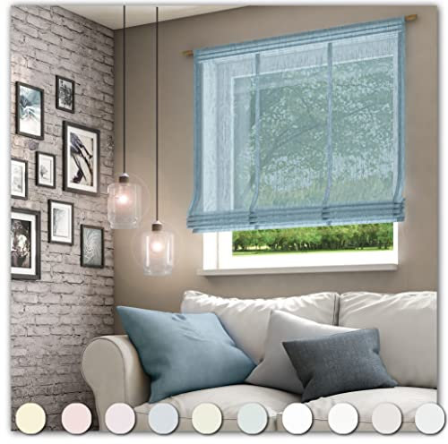 Neutex for you! Libre ECO Raffrollo mit Stangendurchzug, Vorhang, Gardine, Halbtransparent, 140 x 80 cm (H/B), 481949, Made in Europe, Oeko-Tex Standard 100, blau