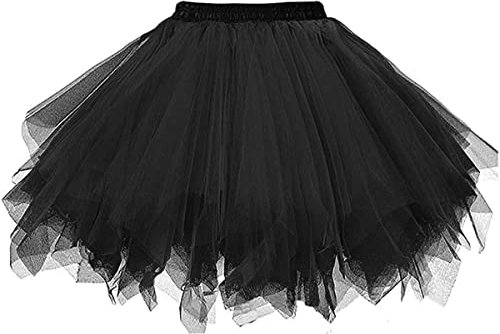 Ruiuzioong Damen Tüllrock tütü Rock 50er Rockabilly Petticoat Tutu Unterrock Kurz Ballett Tanzkleid Cosplay Ballkleid Abendkleid (S,Schwarz)