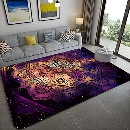 Bunte Sterne Himmel Mandala Großer Teppich Wohnzimmer Bodenmatte Geometrische Blumen Vintage Europa Stil Mädchen Schlafzimmer Teppich Badezimmer Matte Fußmatte Gebetsmatte (Violett,50x80 cm)