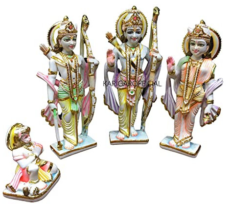 Ram Darbar Statue, Large 12 inches Marble Ram Darbar Murti, Hindu Religious Shri Ram Sita Laxman Hanuman Idol, Multicolor Handpainted Figurine, Beautiful Home Temple Sculpture Housewarming Gifts