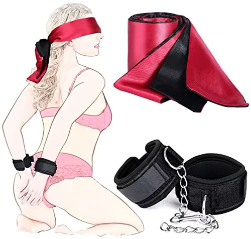 Meeteel Bondage-Set, BDSM Bondage Handschellen Sex-Spielzeug mit Satin Augenmaske Erotik Handfesseln Fessel Set für Frauen, Männer