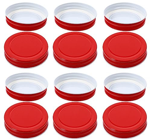 12 Stück Einmachglasdeckel 70Mm Rot - Auslaufsicher Und Luftdicht - Weißblech Deckel Mit Silikondichtung Für Einmachgläser - Wiederverwendbare Ersatzdeckel Für Marmelade, Gewürze, Getränke