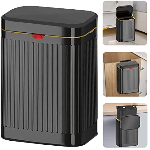 Poubelle de cuisine à suspendre avec couvercle, 8 l, en acier inoxydable, pour comptoir, poubelle de cuisine murale pour armoire, sous évier, salle de bain (noir)
