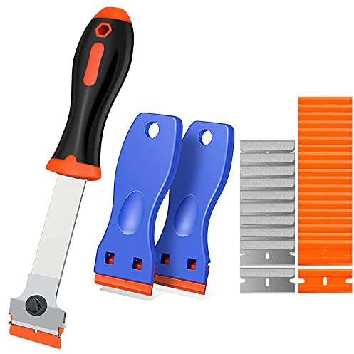 GUUZI Rasierklingen Schaber Set, 3pcs Rasierklingen Schaber Werkzeug zum Entfernen von Etiketten, Registrierungsaufklebern, Fett von Windschutzscheibe(Zusätzlich 10 Metall und 20 Kunststoffklingen)