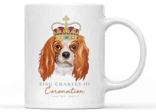 SMARTYPANTS Crowned Dog King Charles III Mug Tea Coffee Cup - Royal Coronation His Majesty The King Crown Classic Celebration Commemorative Memorabilia Kitchen Home Decor (White)