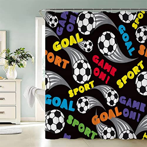 ROMIGO Fußball Duschvorhang 180x200 Anti-Schimmel Duschvorhänge für Badewanne Badezimmer Wasserdichter Waschbar Polyester Stoff Farbe Bewegung Shower Curtains mit 12 Duschvorhangringe