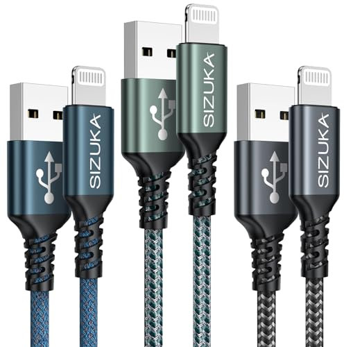 SIZUKA Cavo iPhone 2M/3Pezzi,Cavo Lightning Caricatore iPhone Cavetto iPhone Filo Nylon [Certificato MFi] Carica Rapida Caricabatterie Nylon per iPhone 14 13 12 11 Pro Max XS XR X 8 7 6 Plus 5 5s SE
