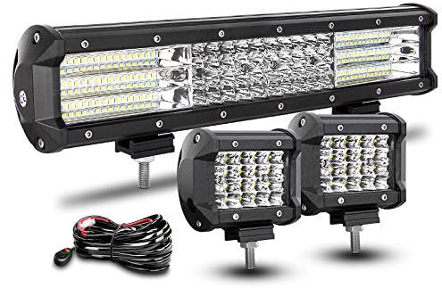 RIGIDON 38cm 390W Led Lichtbalken mit Kabelbaum, 2 x 60W Spot Offroad Beleuchtung, Wasserdicht Led Arbeitsscheinwerfer bar für 4x4 Auto SUV ATV KFZ LKW Traktor Fahrzeuge, 6000K led Scheinwerfer