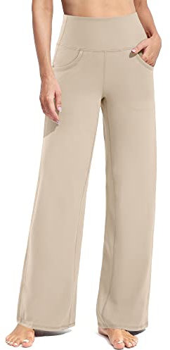 Promover Activewear-Hosen für Damen mit Taschen Jogginghose Hohe Taille Yogahose Weites Bein Straighthose Bauchkontrolle Schlaghose Arbeit Sporthose Klein/Regulär/Groß
