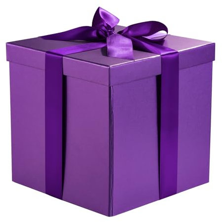 RUSPEPA Mittelgroße Geburtstagsgeschenkbox mit Deckel, Band und Seidenpapier, faltbare Geschenkbox – 1 Stück, 23 x 23 x 23 cm, Lila
