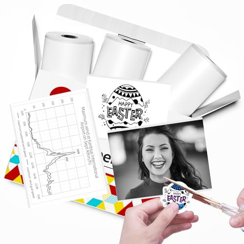 Papier für Sticker Drucker, Drucker Papier für Taschendrucker, Thermopapier für T02/Q02/M02X/M02L, 2 Jahre Klebrig Phomemo Papier, Schwarz auf Weiß Liene Fotodrucker Papier, 3 Rollen 50mm*3.5m