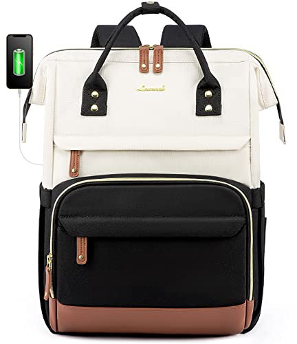 LOVEVOOK Laptop Backpack Womens,15.6inch Rucksack Bags for Women School College Work University Travel, Large Waterproof Ladies Backpacks, Back Pack for Woman, Teacher Bag, Beige Black