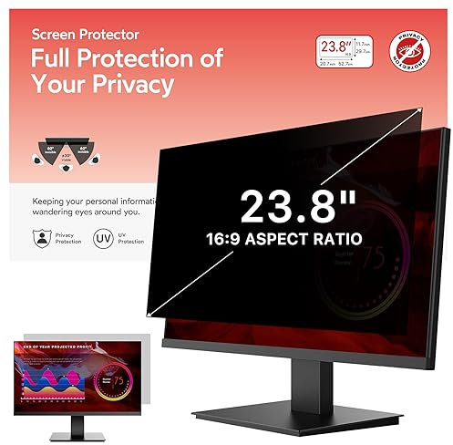 BERSEM 23.8 inch Removable Computer Privacy Screen Filter for 16:9 Ratio Monitor, Anti-Spy, Anti-Glare, Anti-Scratch, UV-Blocking