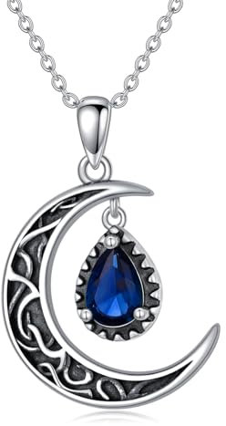 VONALA Mond-Halskette für Damen Sterlingsilber keltische Mond-Halskette blauer Saphir Halbmond-Anhänger keltischer Schmuck Geschenke für Frauen Teenager Mädchen