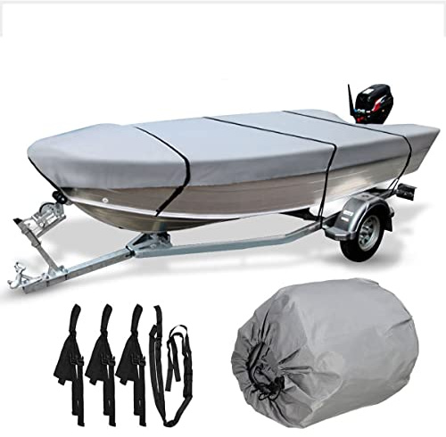 EALLEN Bootsplane,Bootspersenning 210D Heavy Duty Grey Open Boat Persenning Trailerable Fishing Ski Runabout wasserdichte Anti-UV V-Hull Marine Canvas Cover 3.5-4.5M(490x240cm)