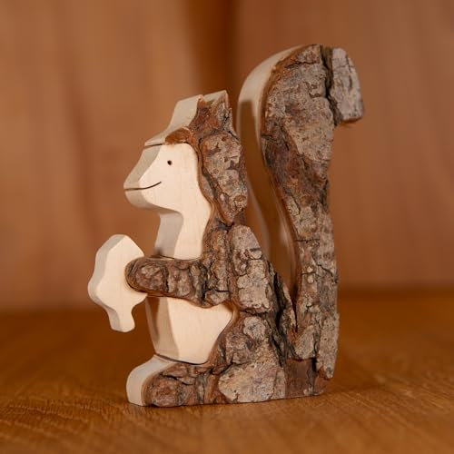 Staboos Deko Eichhörnchen Figuren 95 mm - Deko aus nachhaltigem europäischen Holz - Einzigartige Deko in Geschenkverpackung - Süße Holz Eichhörnchen