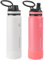 ThermoFlask 24 oz Bottle with Spout and Straw Lid - Stainless Steel, Double-Wall Insulation & BPA-Free - Leakproof, Resuable - White/Coral (2 Pack)