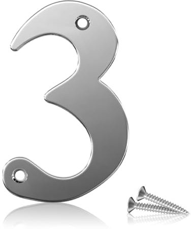Bwintech 1 Pcs 75mm Height (3 Inch) Chrome Bolted Door Number 3 Stainless Steel 304 House Number, Suitable For Front,Wooden, Composite,UPVC Door