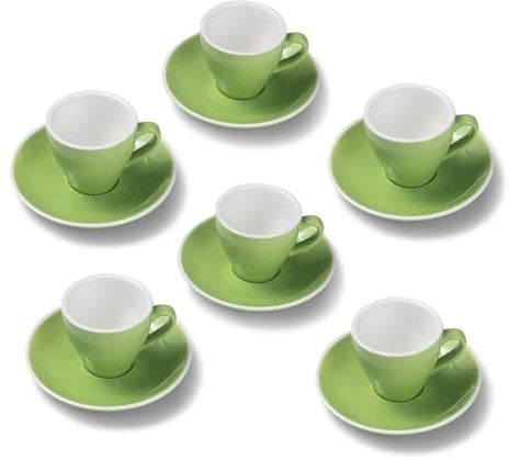 Terra Home 6er Espresso-Tassen Set - Grün, 90 ml, Glossy, Porzellan, Dickwandig, Spülmaschinenfest, italienisches Design - Kaffee-Tassen Set mit Untertassen