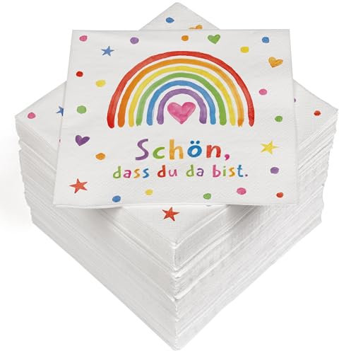 HEKU 100 Servietten, 3-lagig, 33x33cm, Regenbogen I Saugstark und praktisch verpackt I Breite Auswahl I Ideal für besondere Anlässe