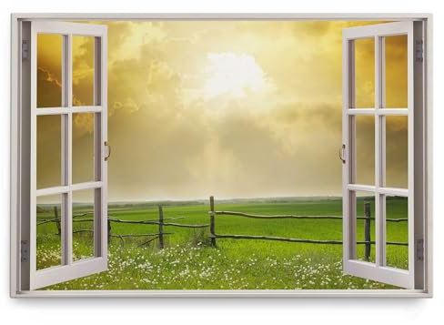 Paul Sinus Wandbild 120x80cm Fensterbild Feld Grün Holzzaun Natur Landschaft Sommer