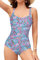 SHEKINI Damen Einteilige Badeanzug Retro Schlankheits Ruched Bauchweg Bademode Halter Große Größe Modest Badeanzüge für Damen(Blaue Kirschblüte,M)