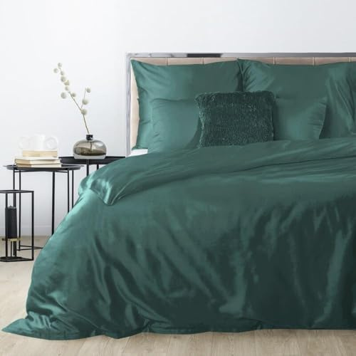 Eurofirany Hochwertige Bettwäsche NOVA3 Gelb Rosa Himmelblau Petrol Beige Einfarbig Baumwolle Bettwäschegarnitur 3tlg 2tlg 140x200 160x200180x200 220x200 (Grün, 180 x 200 cm)