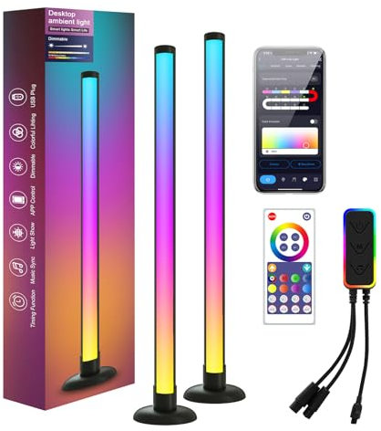 Lsunny RGBIC Lot de 2 barres lumineuses pour TV, rétroéclairage TV, WiFi, 42 cm, barre lumineuse intelligente, synchronisation de la musique, rétroéclairage TV LED, éclairage de jeu avec contrôle par